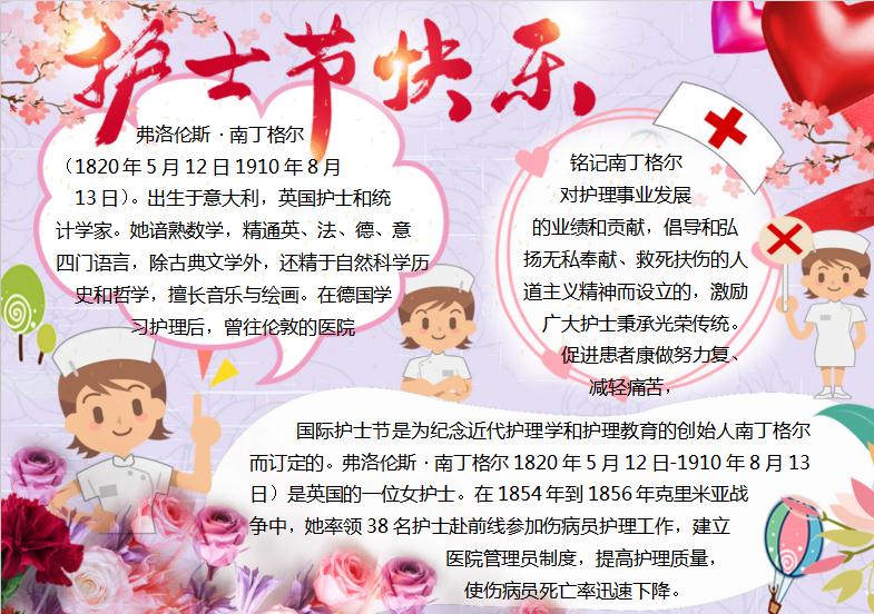 紫色清新花卉護(hù)士節(jié)手抄報(bào)Word模板