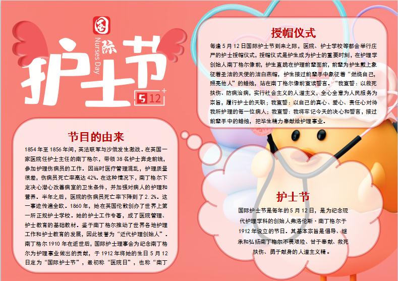 粉紅國(guó)際護(hù)士節(jié)手抄報(bào)Word模板