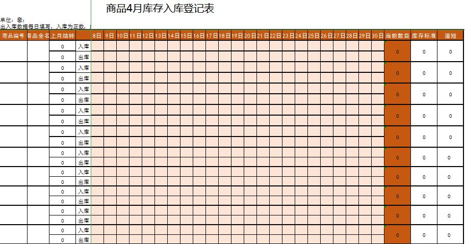 商品庫(kù)存入庫(kù)登記表excel模板
