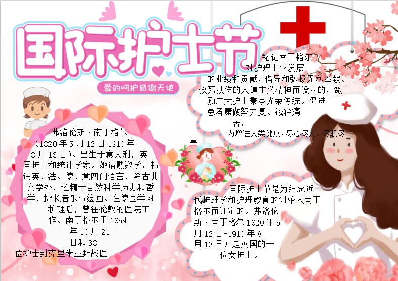 粉色唯美護士節手抄報Word模板