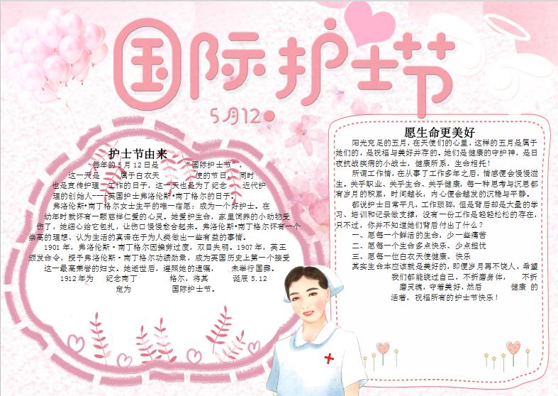 粉色氣球國際護(hù)士節(jié)手抄報(bào)Word模板