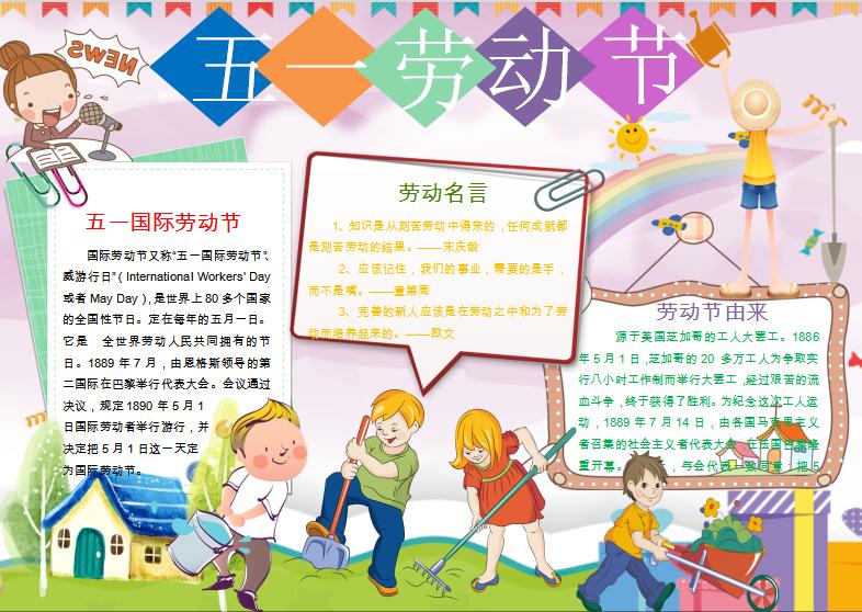 五一勞動(dòng)節(jié)校園版小報(bào)手抄報(bào)word模板