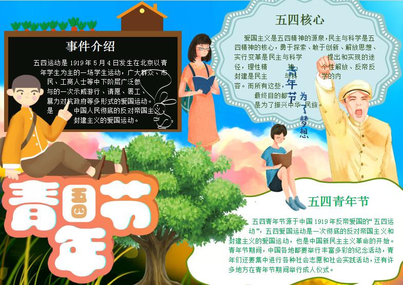手繪五四青年節手抄報Word模板