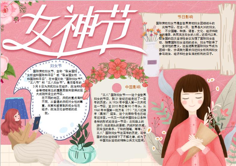 小清新花卉婦女節手抄報Word模板