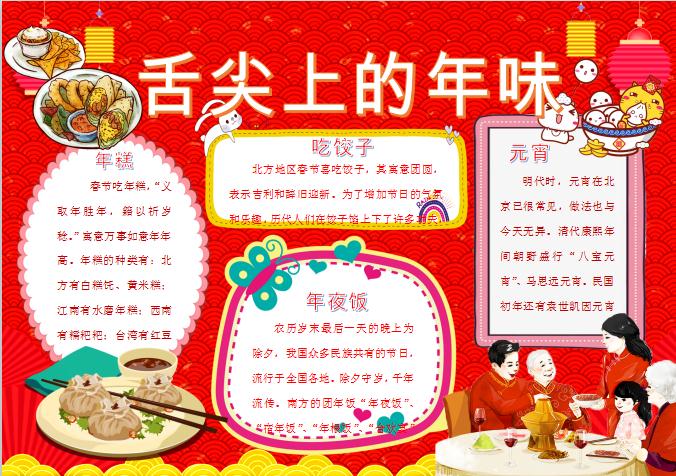 吃餃子年夜飯舌尖上年味春節(jié)習(xí)俗美食手抄報(bào)word模板