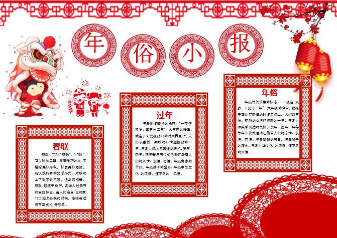 狗年剪紙春節年俗小報手抄報word模板