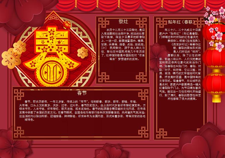 酒紅新年春節小報Word模板