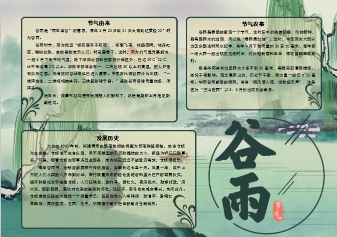 青色中國風谷雨節(jié)氣小報word模板