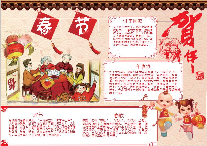 可愛卡通狗年春節WORD手抄報