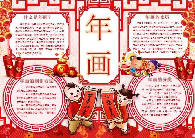 年畫新年春節電子小報手抄報word模板