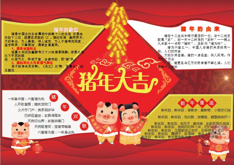 金紅大氣風格新年手抄報Word模板