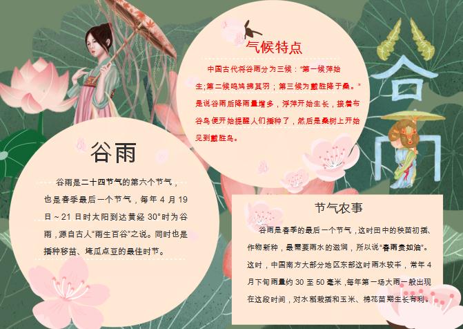 灰綠荷谷雨節(jié)氣小報Word模板