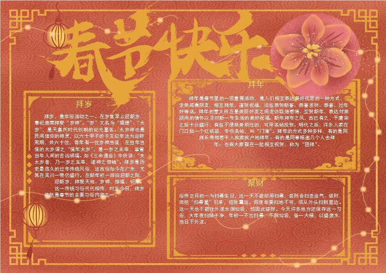 橘紅色新年習(xí)俗手抄報Word模板