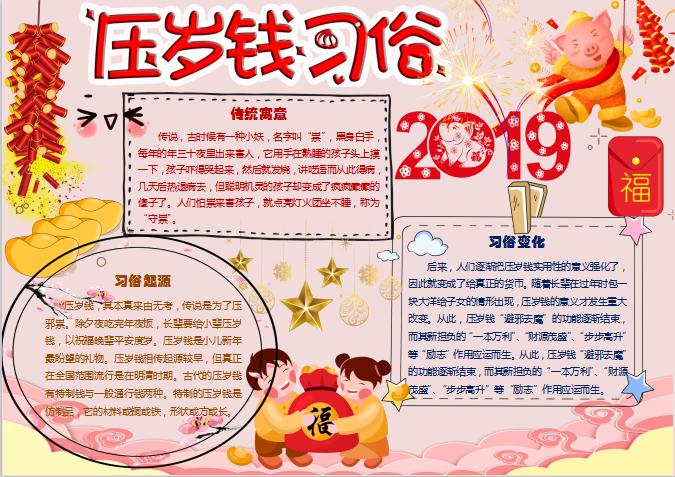 壓歲錢習(xí)俗小報Word模板