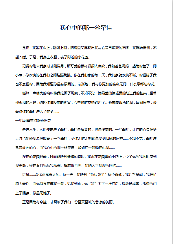 小學語文作文：我心中的那一絲牽掛