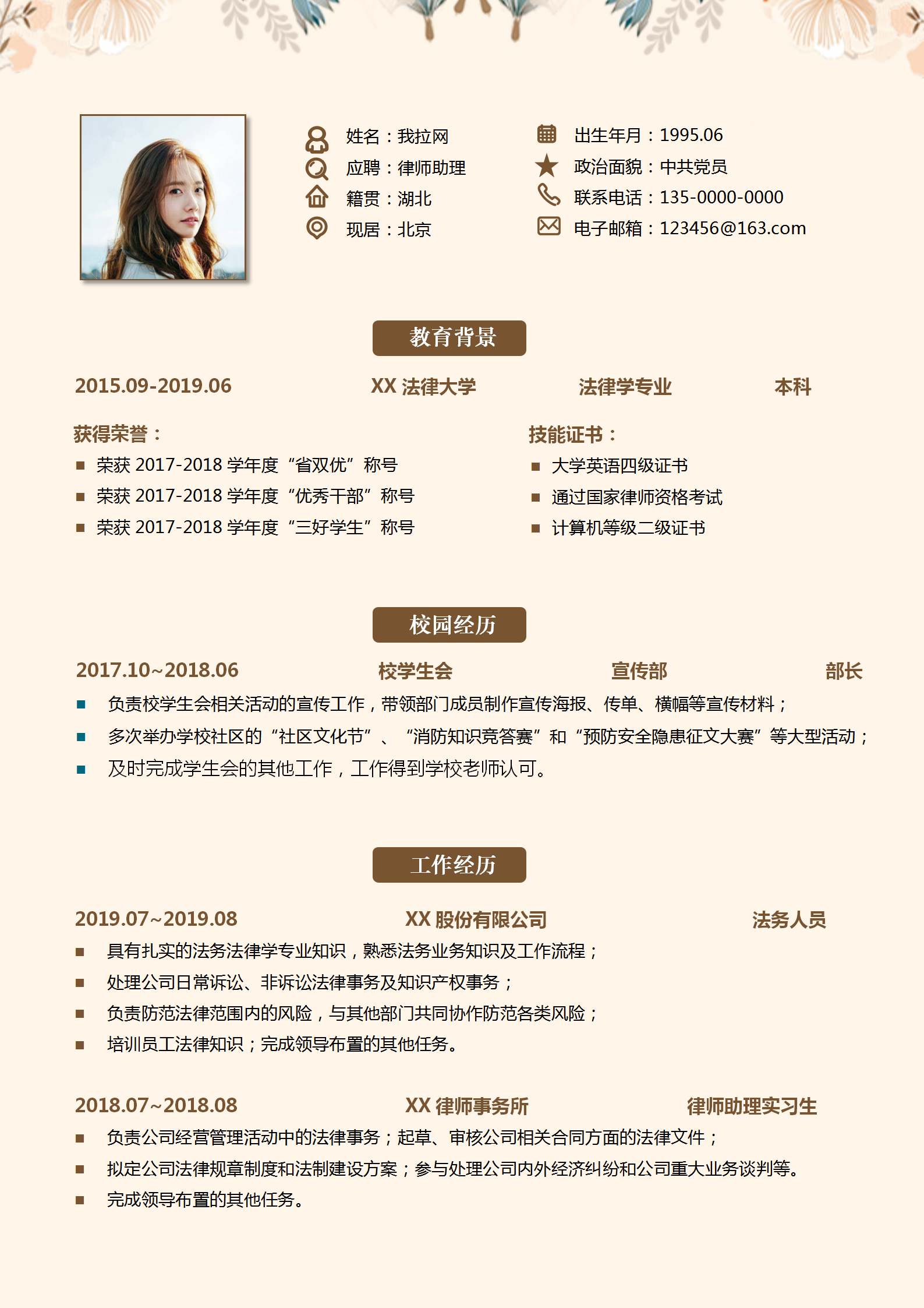 小清新印花法律法務專員簡歷