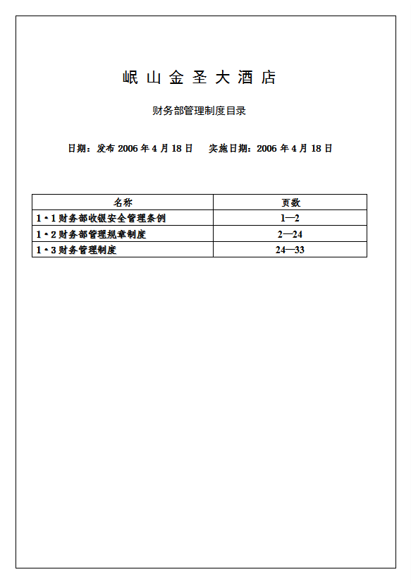 酒店財務部管理制度全套