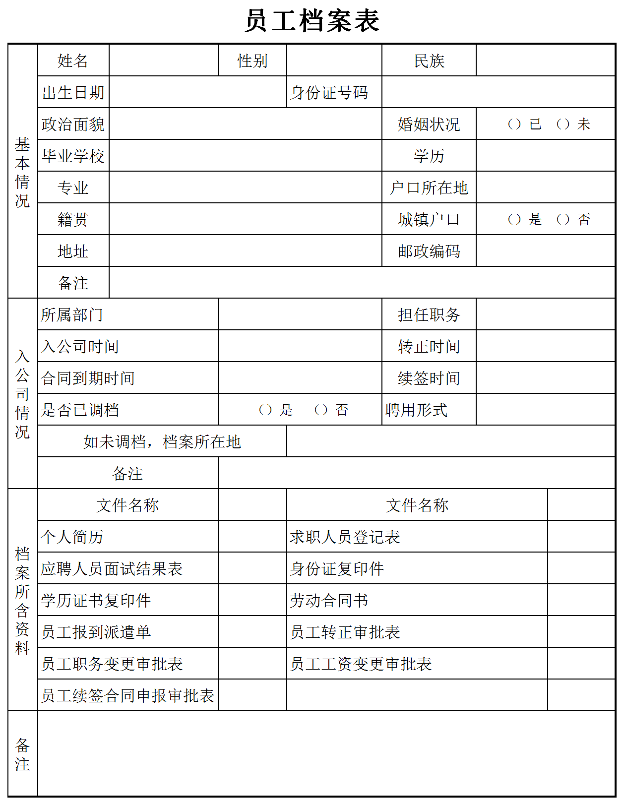 公司員工個人檔案表Excel模板