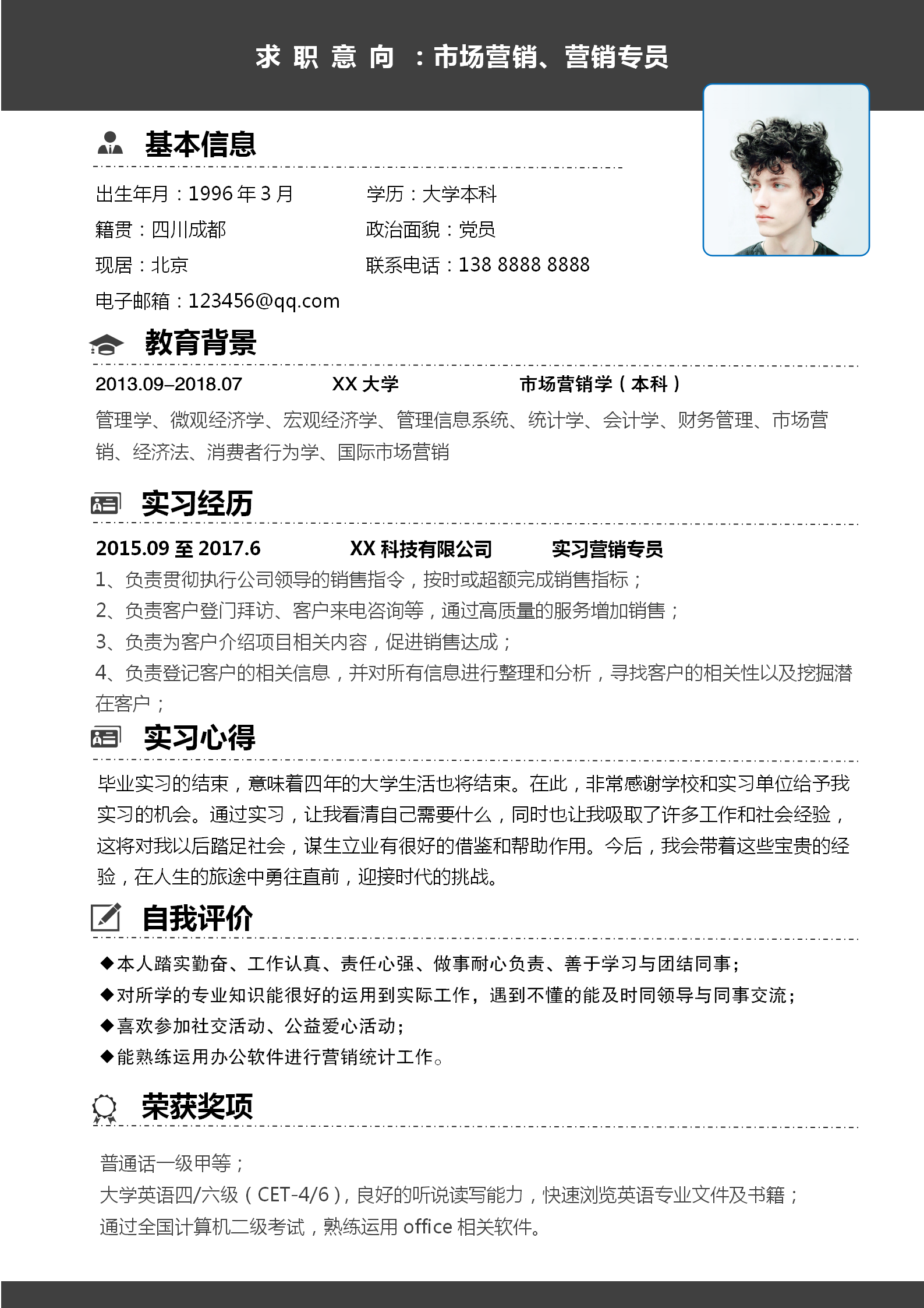 自薦信市場營銷專員簡歷套裝-1