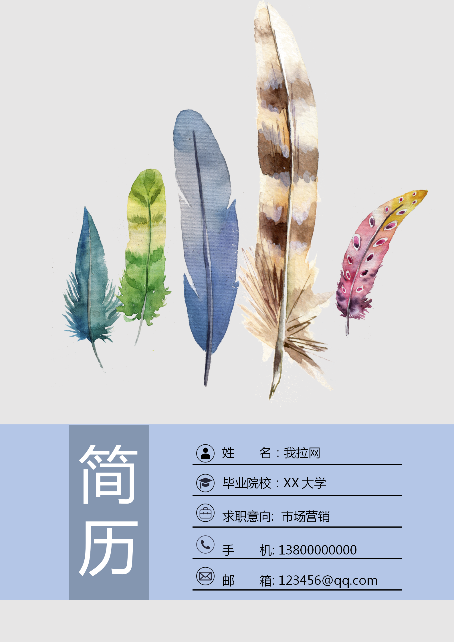 羽毛市場營銷專業簡歷套裝