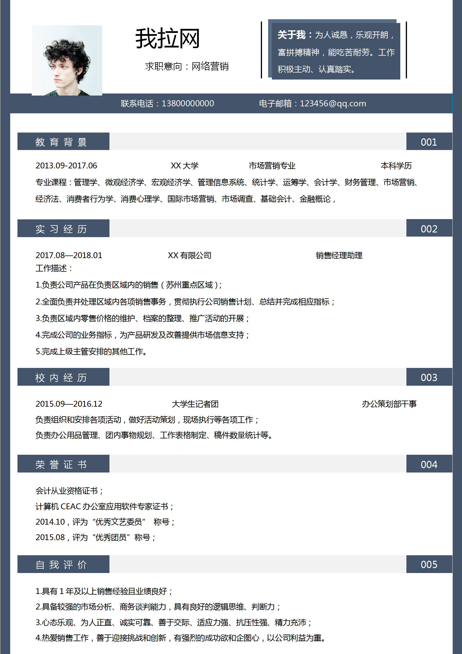 商務(wù)風(fēng)網(wǎng)絡(luò)營銷專員求職簡歷