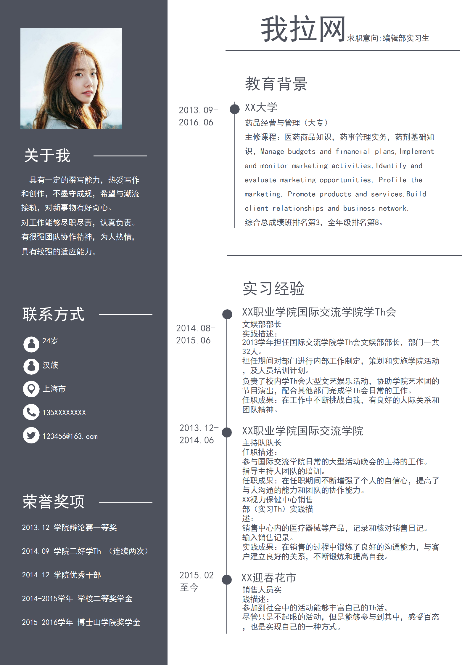 簡約編輯部實(shí)習(xí)生求職簡歷模板