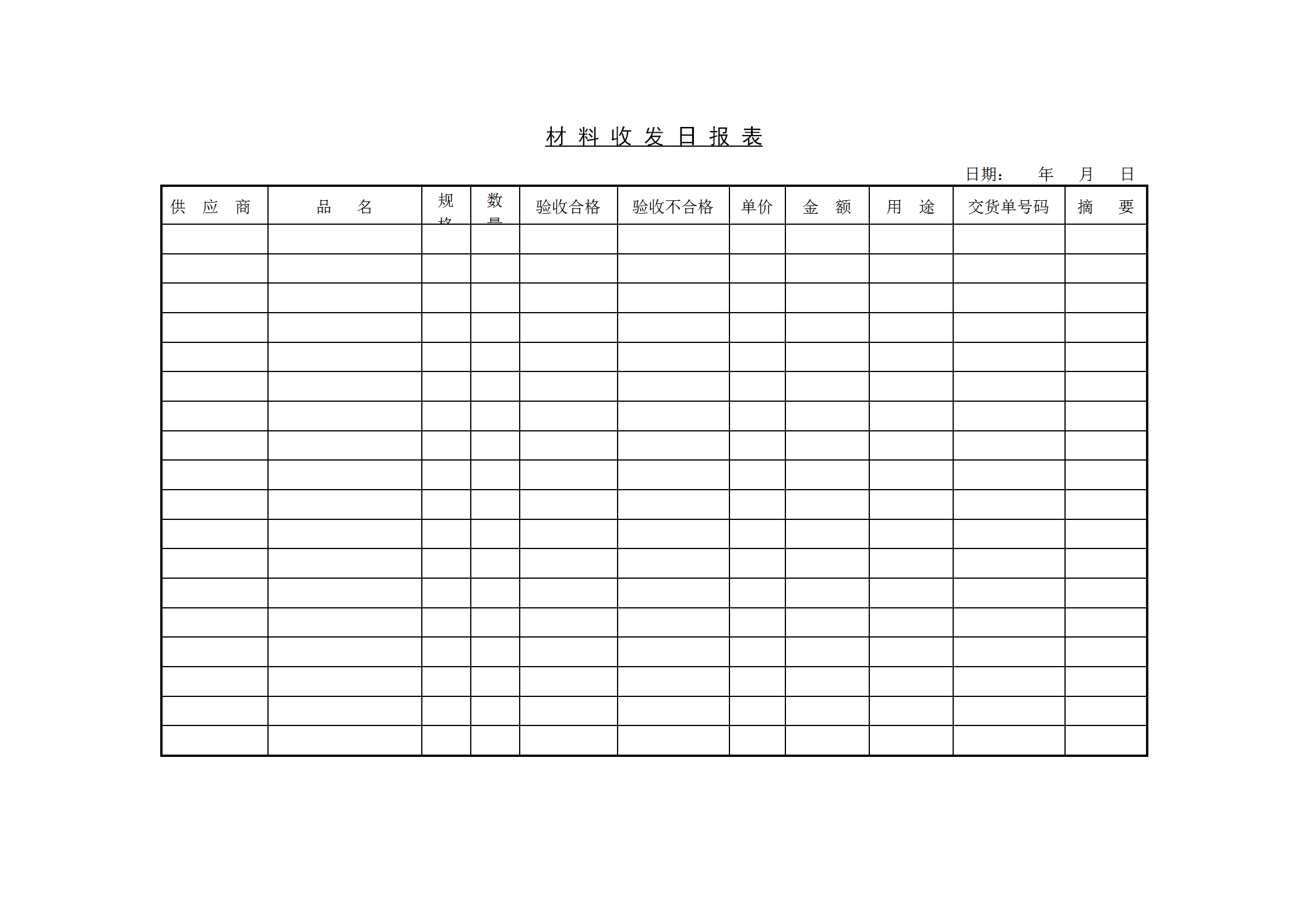 材料收發(fā)日統(tǒng)計報表word模板