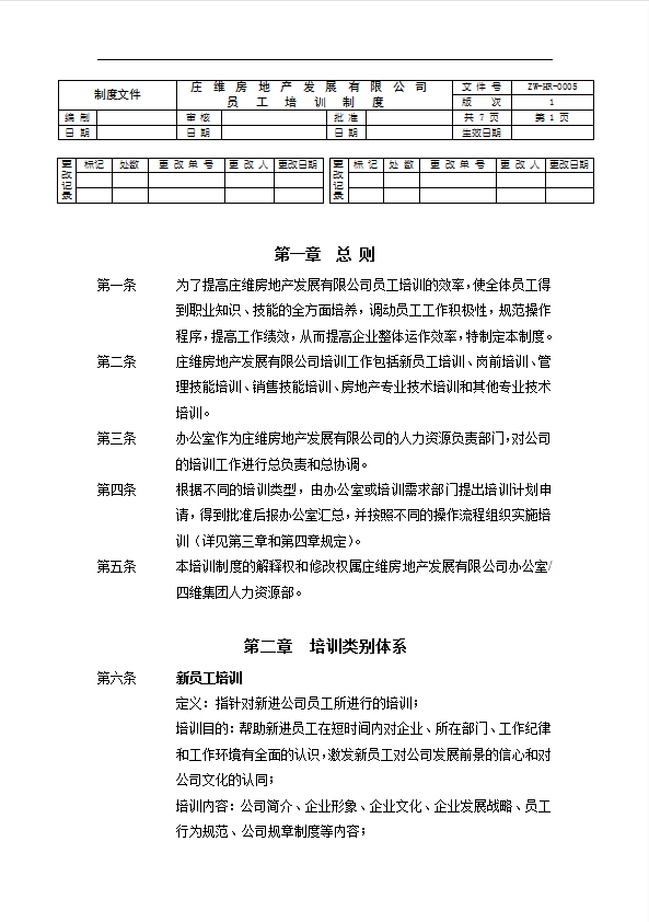 某地產發展有限公司員工培訓制度匯編word模板