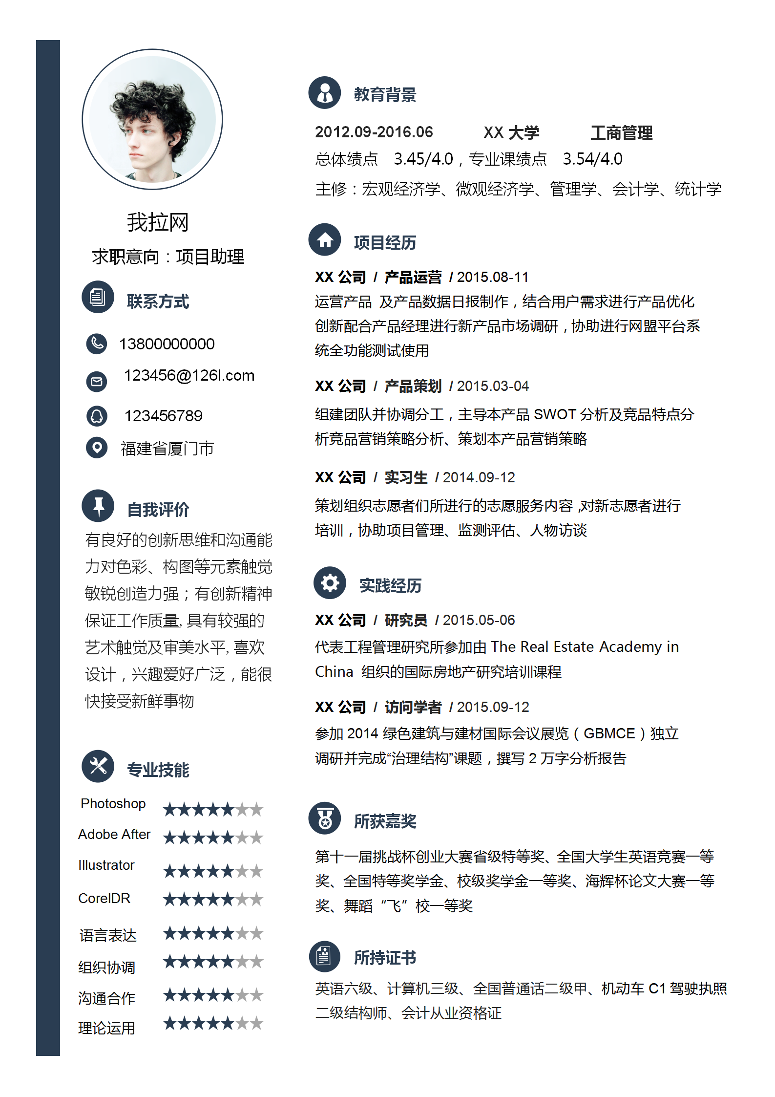 經(jīng)典簡約項目助理簡歷word模板