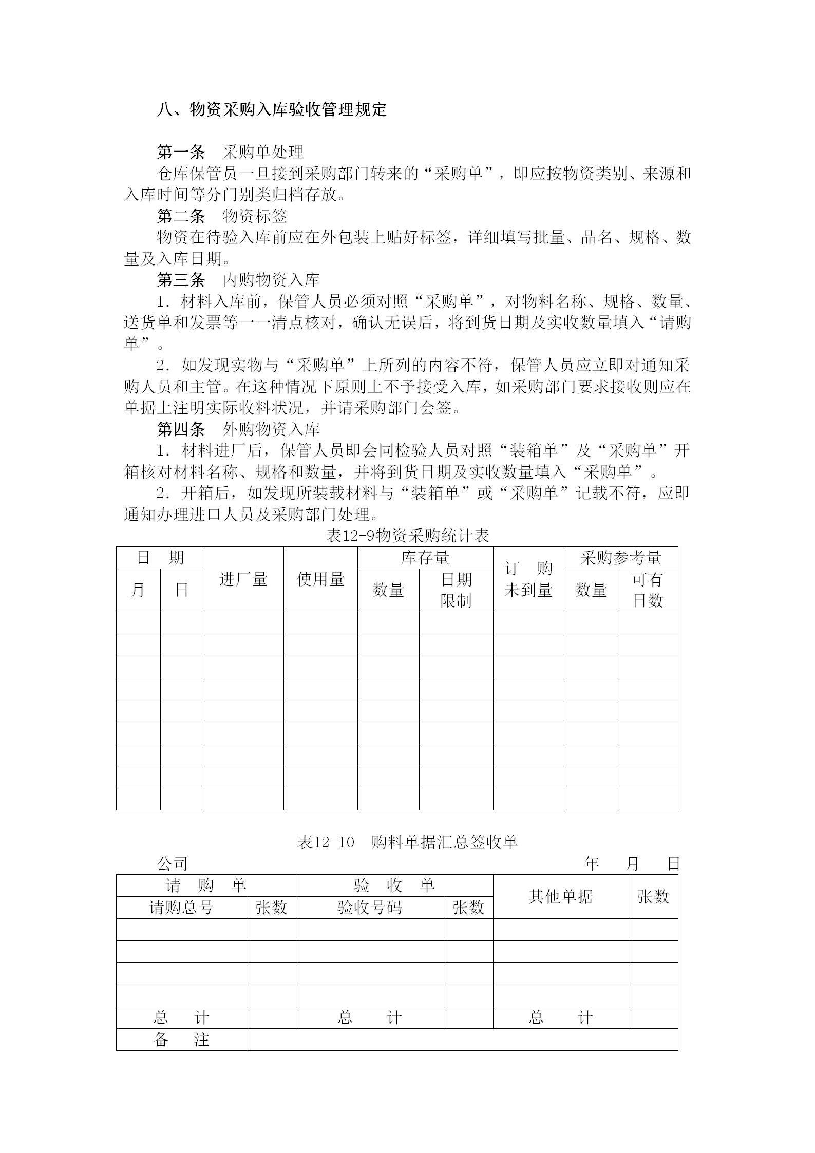 物資采購(gòu)入庫(kù)驗(yàn)收管理規(guī)定word模板