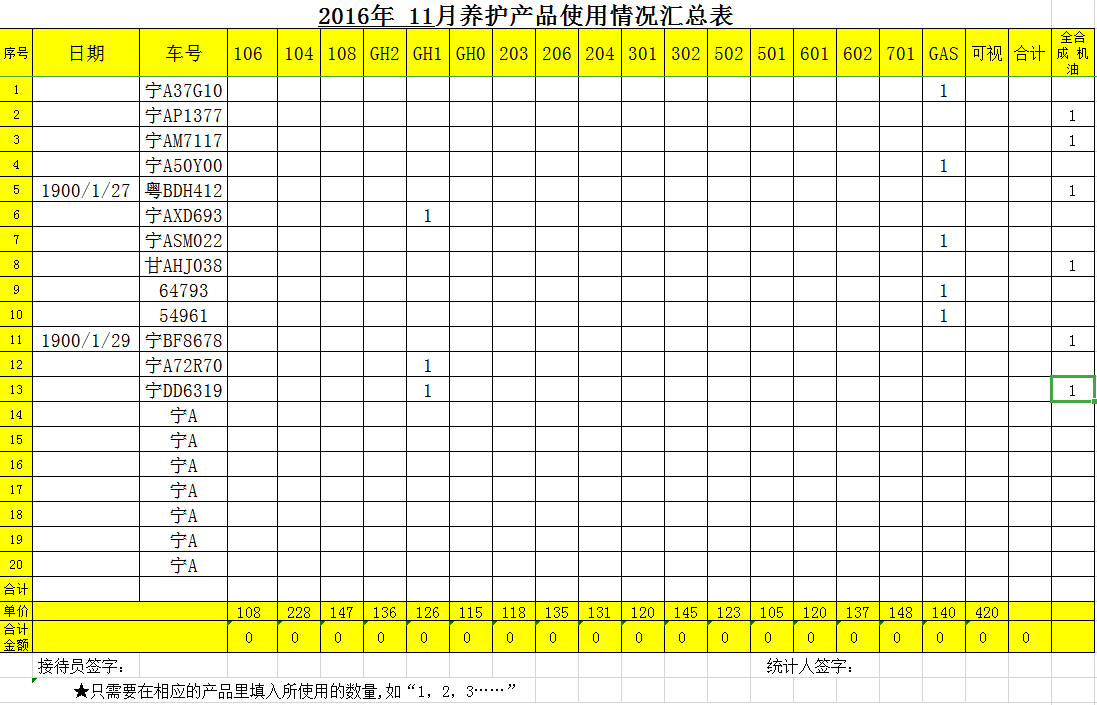 養(yǎng)護統(tǒng)計表Excel模板