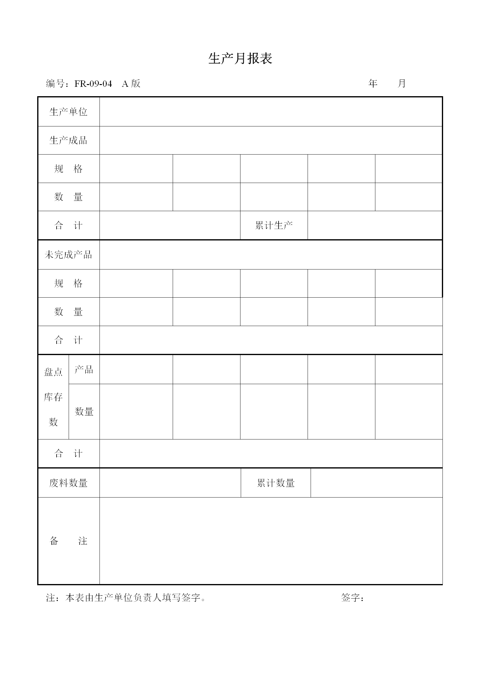 公司生產月統計報表word模板