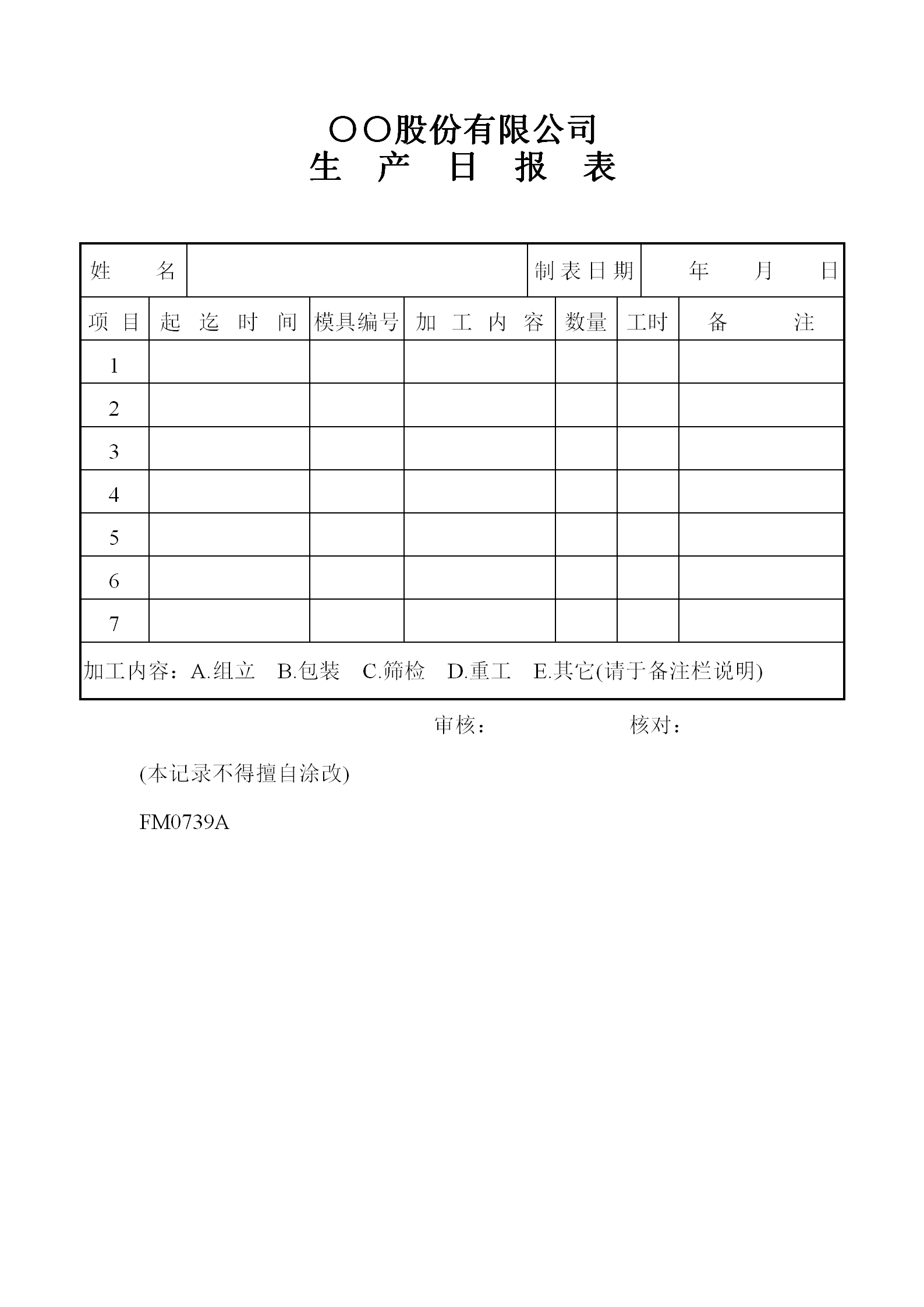 某公司生產日統計報表word模板