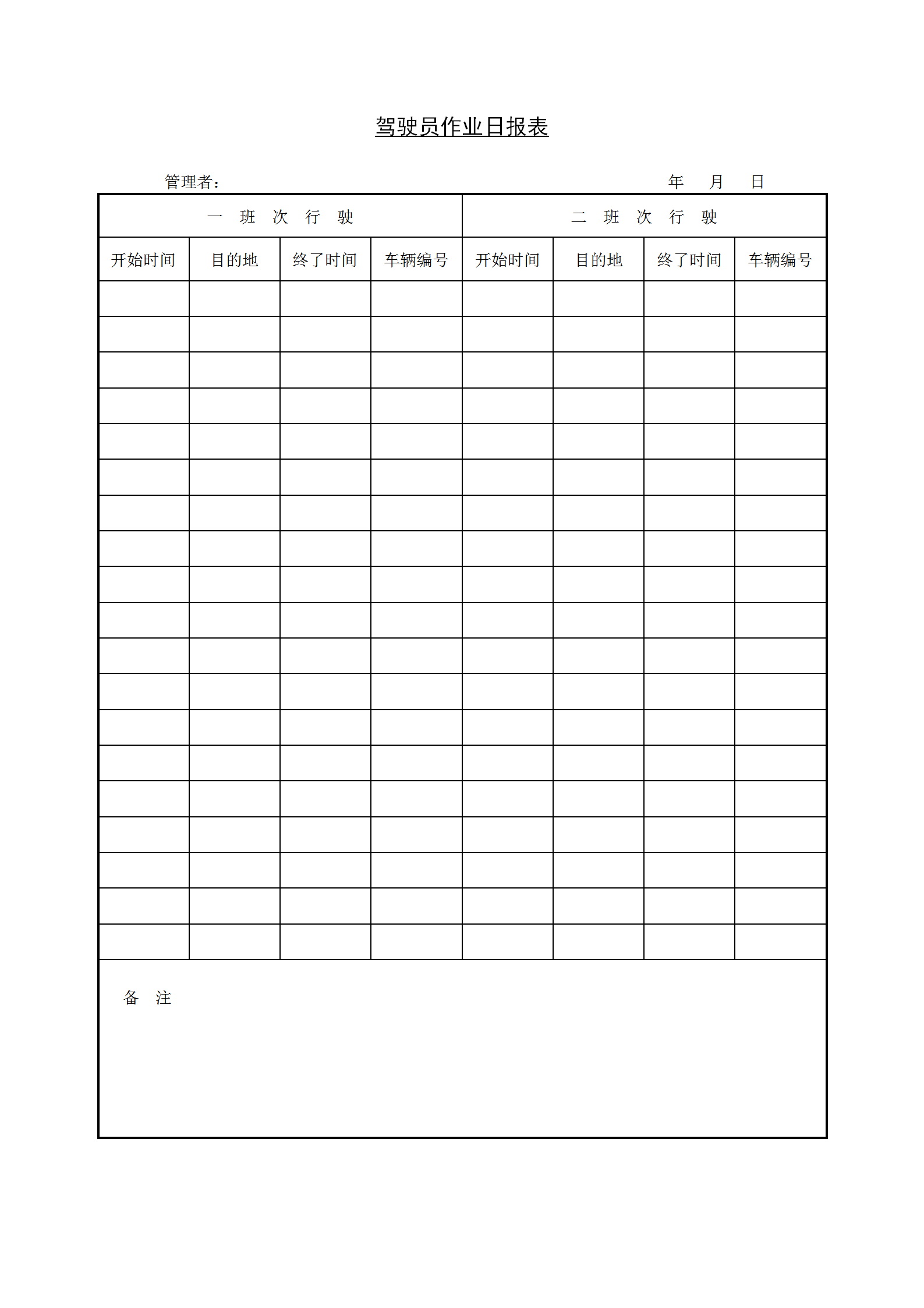 駕駛員作業(yè)日統(tǒng)計(jì)報(bào)表word模板