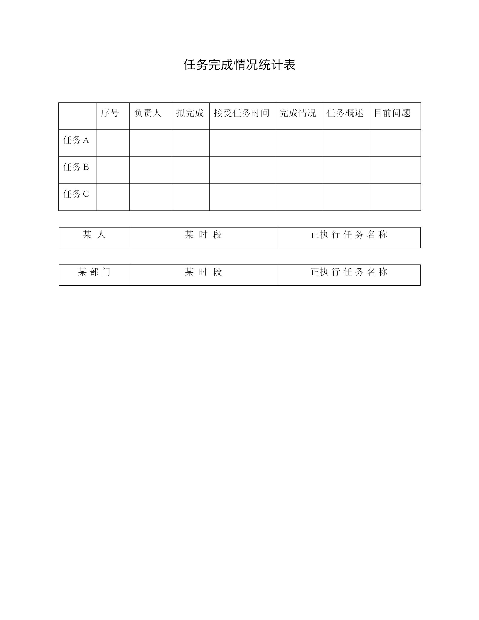 任務完成情況統計報表word模板