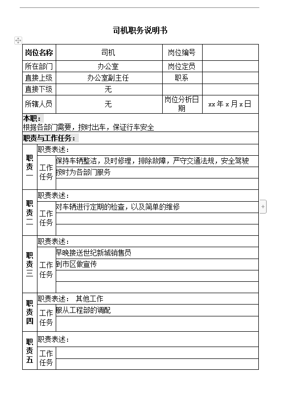 司機(jī)職務(wù)說(shuō)明書(shū)word模板
