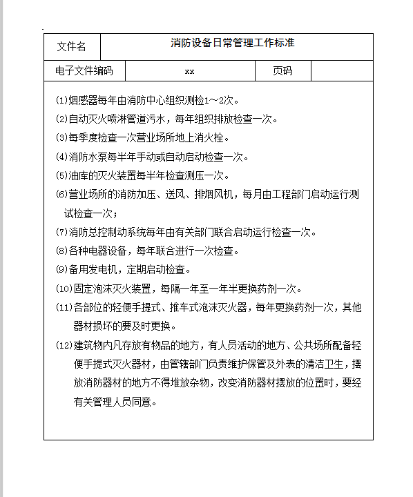 消防設(shè)備日常管理工作標準word模板