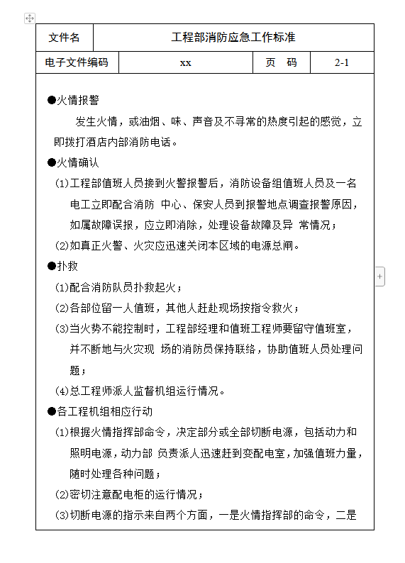 工程部消防應(yīng)急工作標(biāo)準(zhǔn)word模板