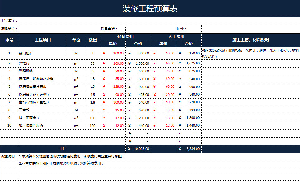 深色裝修工程預(yù)算表-1