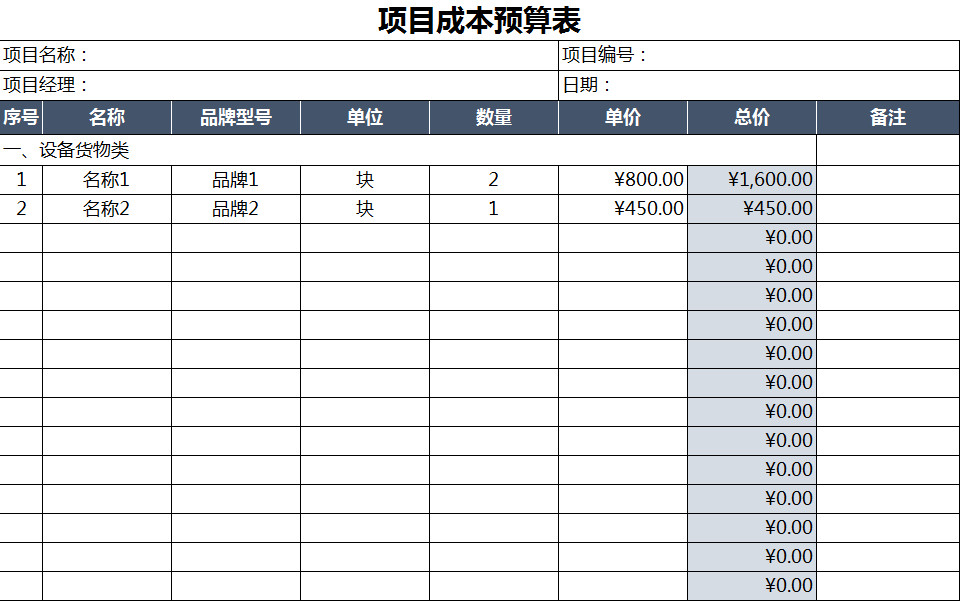 項目成本預算表-1