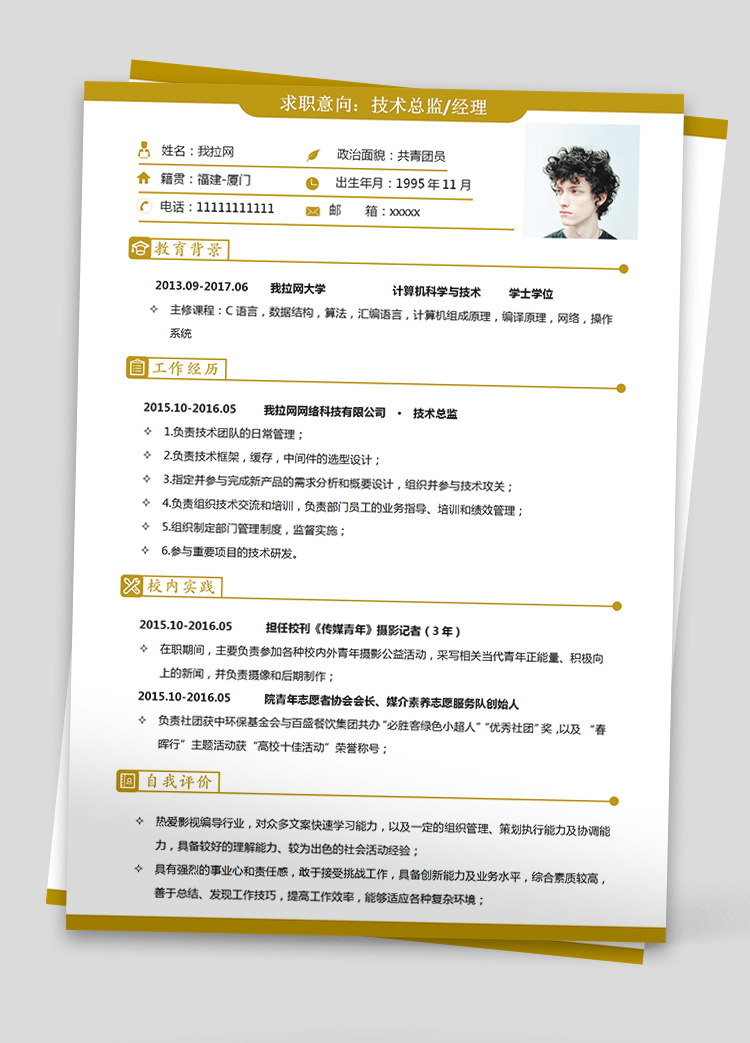 黃色大氣算法技術(shù)負(fù)責(zé)人簡歷模板