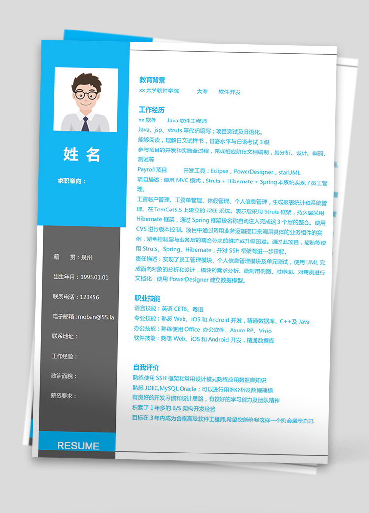 藍(lán)灰色個性風(fēng)軟件開發(fā)應(yīng)屆生簡歷模板