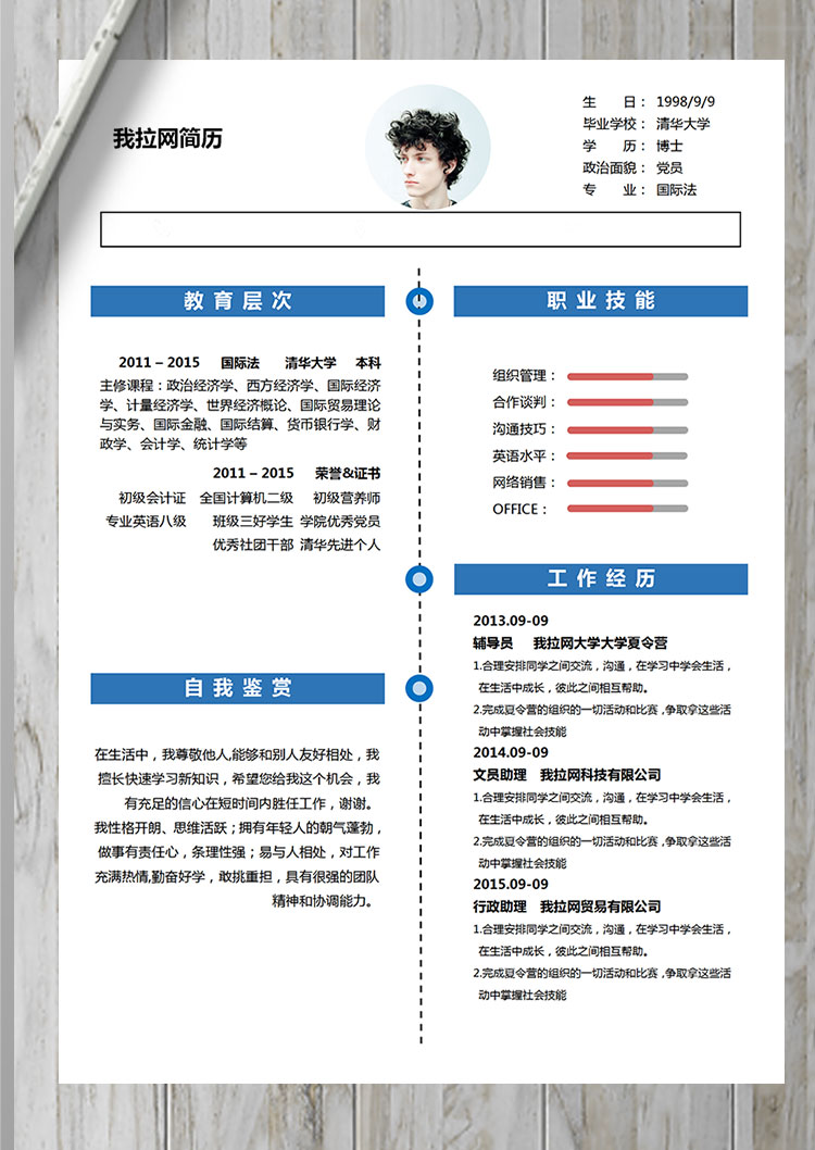 湖藍色時尚風金融行業簡歷模板-1