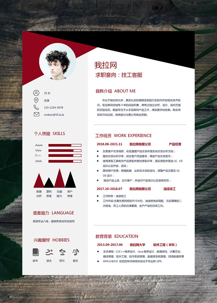 血紅色現(xiàn)代風(fēng)裝修技工客服簡(jiǎn)歷模板
