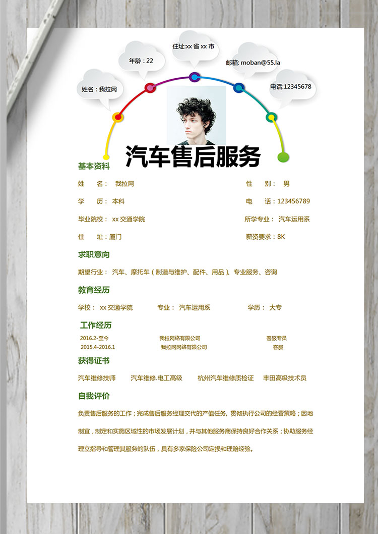 彩色系創(chuàng)意風(fēng)汽車售后服務(wù)簡(jiǎn)歷模板-1