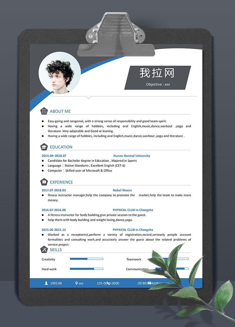 簡約大氣風(fēng)格通用英文簡歷