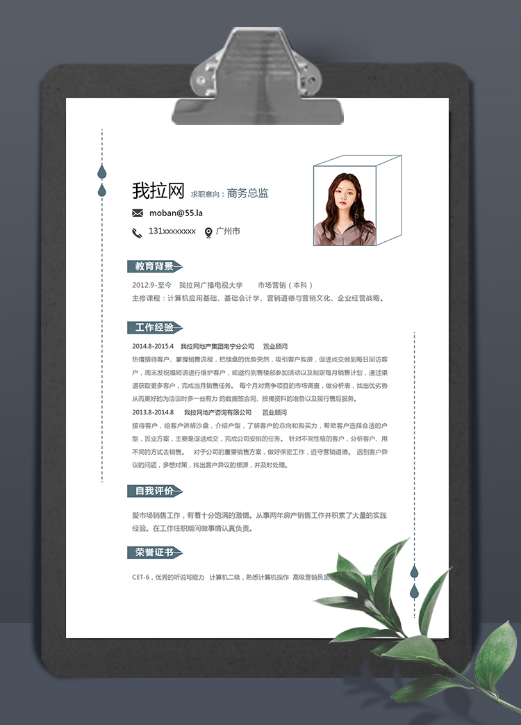 創(chuàng)意簡潔大方美觀風(fēng)商務(wù)總監(jiān)簡歷模板