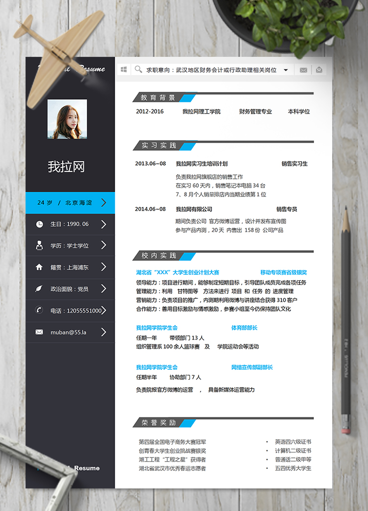 穩(wěn)重大氣通用財務會計簡歷模板