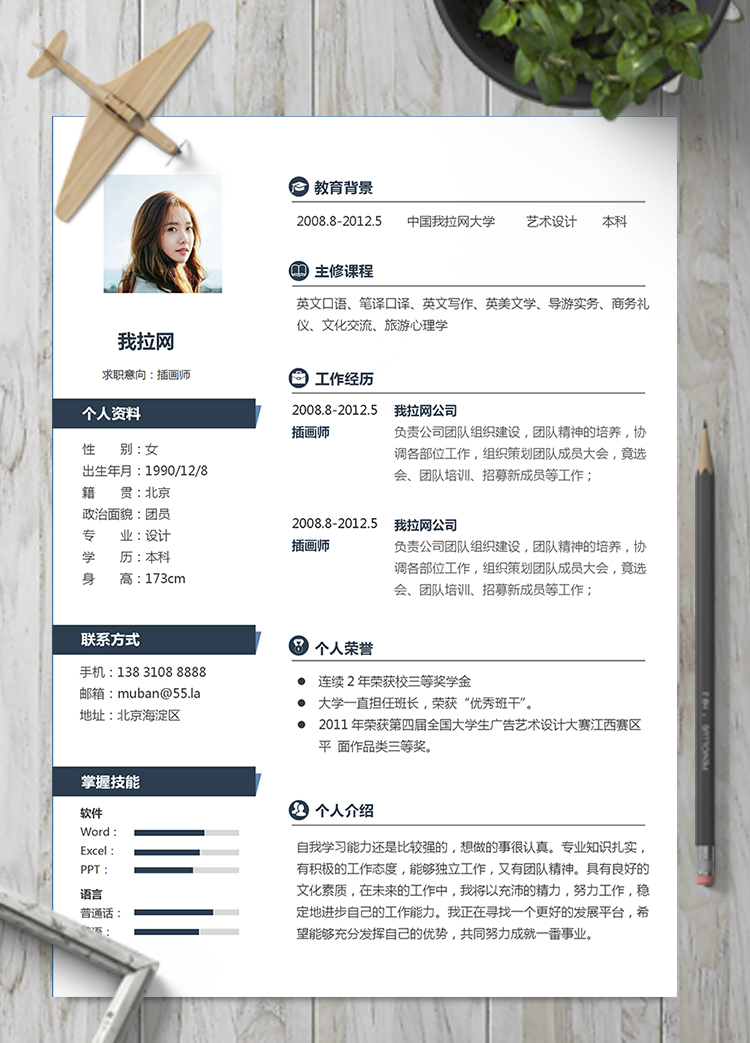 精美簡約大氣風格設計師插畫師簡歷