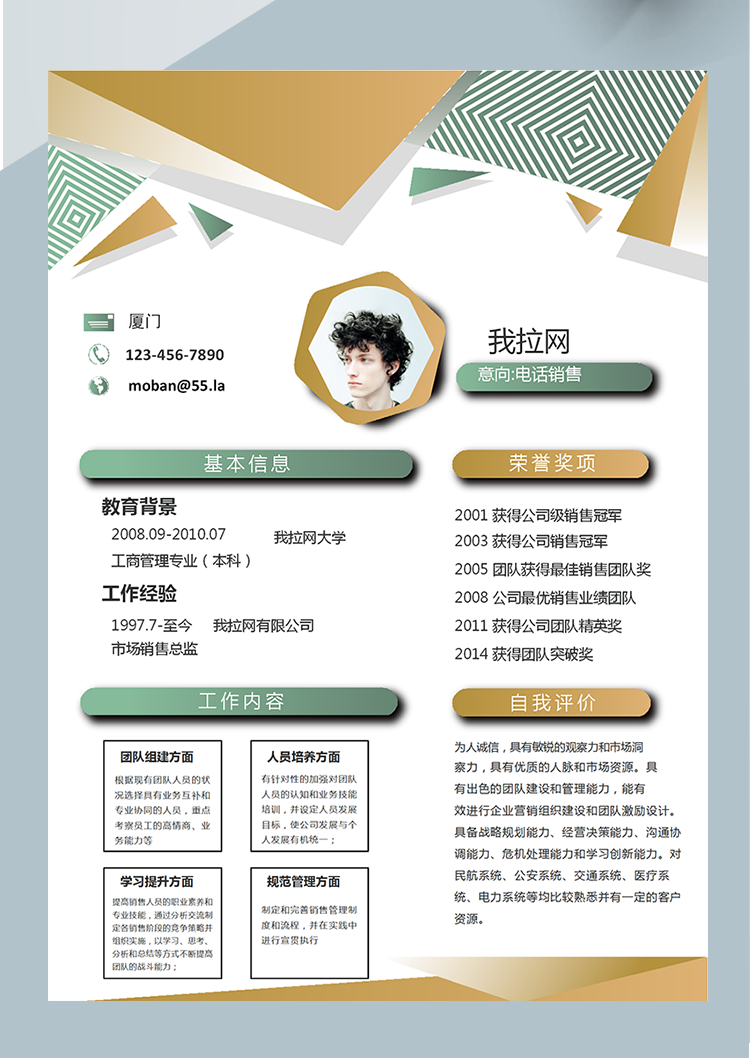 創(chuàng)意時尚風格電話銷售word簡歷模板-1